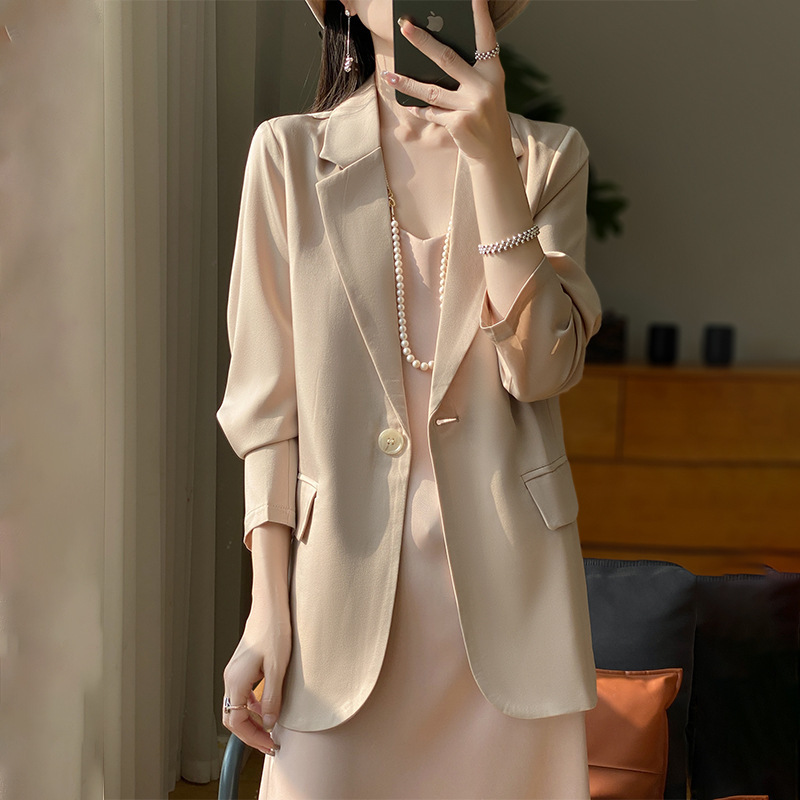 2024 Spring/Summer Silk Acetate Satin Blazer for Women, Slim Fit Small Suit Jacket, Loose Outerwear Top