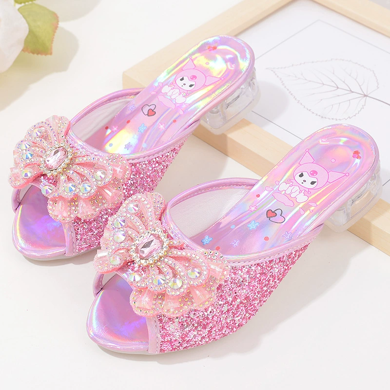 Куломи Принцесс обувь 2025 Летние детские сандалии тапочки модные девочки тапочки на высоких каблуках хрустальные туфли для девочек новый стиль