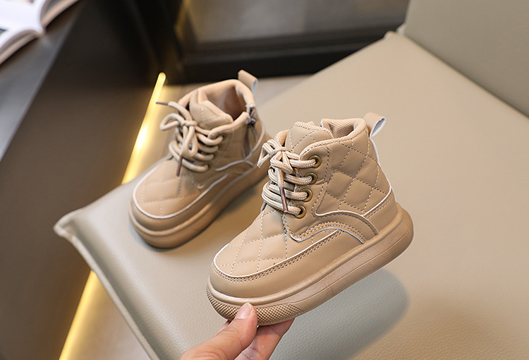 Bottes courtes britanniques pour bébé fille, édition automne 2024, nouvelle collection, motif à carreaux, fermeture éclair latérale_voghion.com