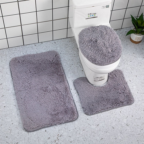 Pure Color Silk Fur Toilet Suite Three-Piece Set Bathroom Bathtub Plush Rug Foreign Trade Cross-Border Dropshipping Anti-Slip Mat