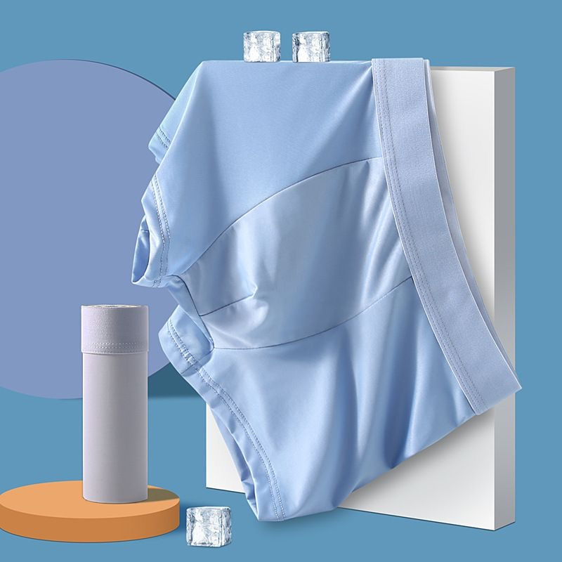 [Customized] Men's Ice Silk Underwear Seamless Boxer Briefs Loose Summer Ultra-Thin Cool Breathable Quick-Drying Mid-Waist Pants