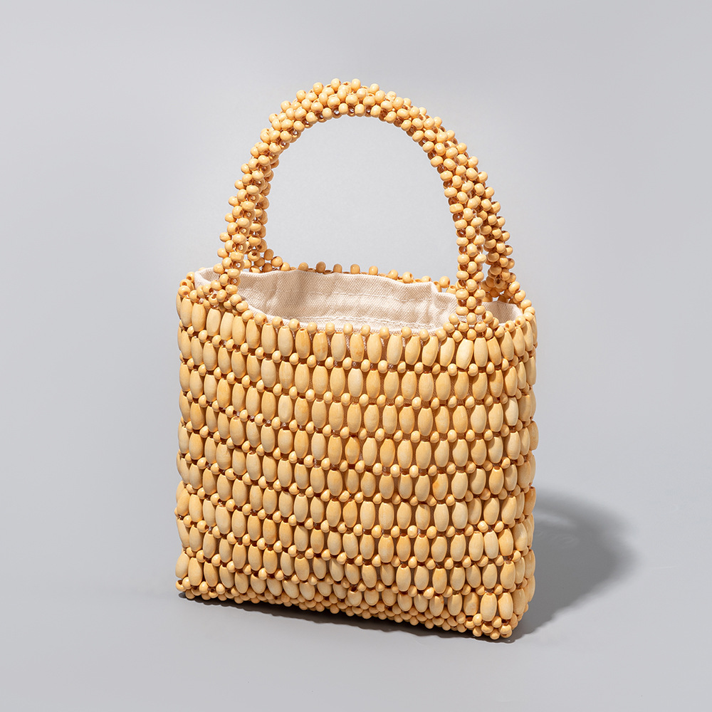 OLEI Contrast Beaded Bag Hand-Woven Women's Beach Vacation Wooden Bead Bag Large Capacity Cross-border Handbag - Thumbnail 7