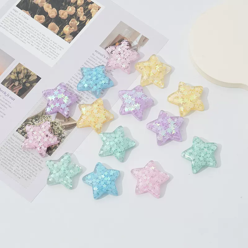 新款五彩亮片光面五角星 diy奶油胶发夹手机壳头绳饰品 树脂配件