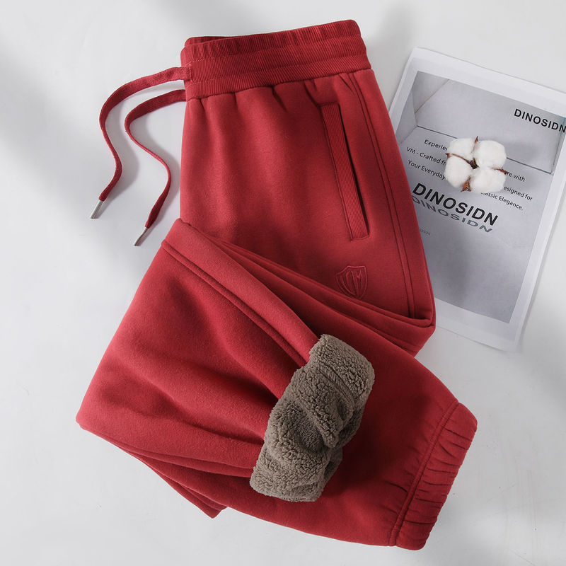 Women's fleece-lined, thickened sherpa sweatpants, new winter style, tapered fit, suitable for wearing outside, warm and cold-resistant, casual athletic pants, mom pants