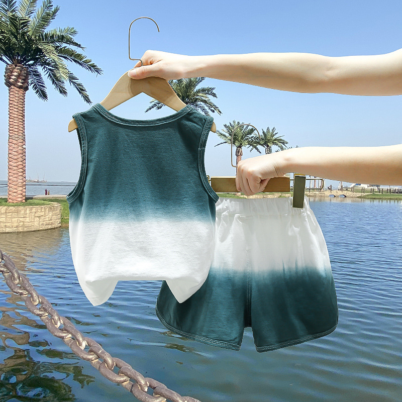 7827 Traje de chaleco de teñido anudado de verano para niños, ropa de verano sin mangas para niños, moda para bebés, fresco y guapo