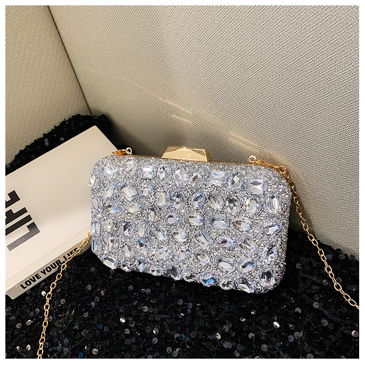 New cross-border full-diamond shiny bags, diamond-encrusted clutch bags, dinner bags, wedding banquet bags, party bags, small square bags and women's bags undefined