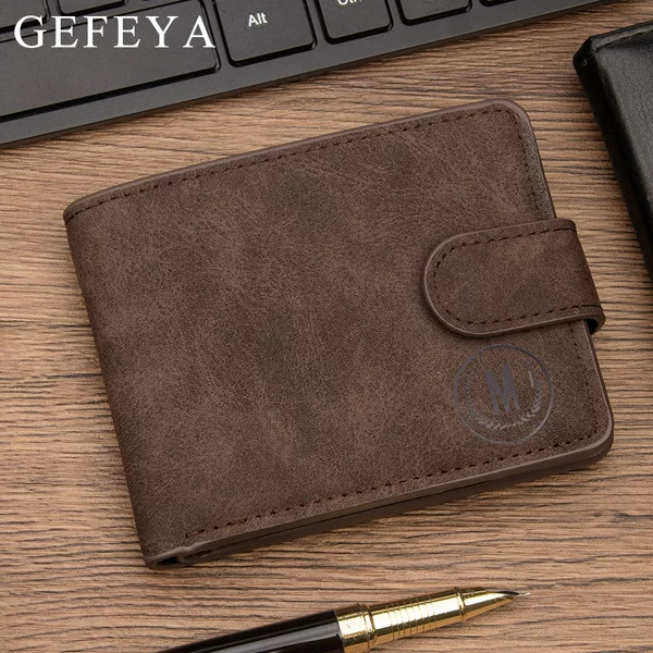 New men's short wallet with buckle, frosted leather multi-card slot coin pocket wallet, portable men's ID wallet