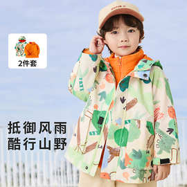 儿童冲锋衣外套2024新款秋摇粒绒两件套印花男女童儿童冲锋衣外套