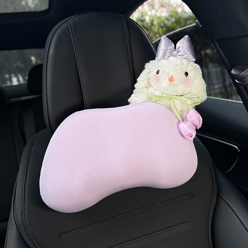 Car Headrest Neck Pillow Memory Foam Car Headrest Cute Rabbit Car Seat Pillow Cushion Car Lumbar Support