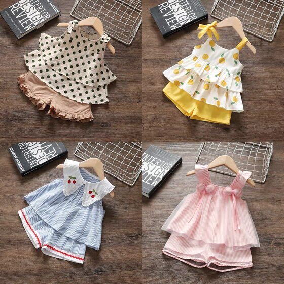 2025 boys and girls summer new short sleeve cartoon printing small and medium-sized children boys and girls baby casual suit wholesale
