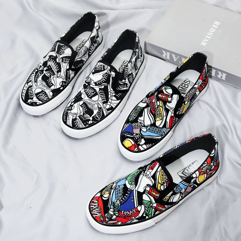 Нерегулярные ленивые туфли без шнуровки с граффити, повседневная обувь на плоской подошве в Корейском стиле Old Beijing, мужская обувь, кроссовки