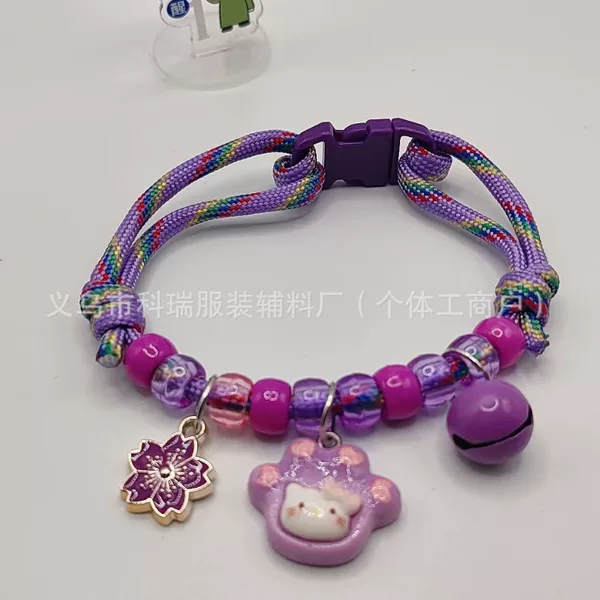 Cat Collar, Contrasting Color Braided Necklace, Cat Collar, Cute Footprint, Simple Bell, Colorful Adjustable Pet Collar