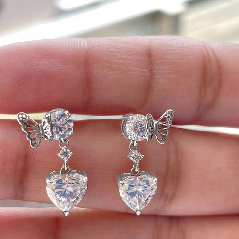 Drop Earrings Classification 1 Pair Classic Style Heart Shape Butterfly Copper Zircon Drop Earrings