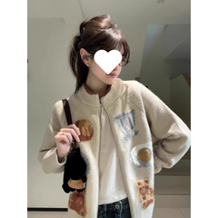 学院风针织开衫女秋冬miu系毛衣外套韩系拉链提花宽松慵懒风上衣