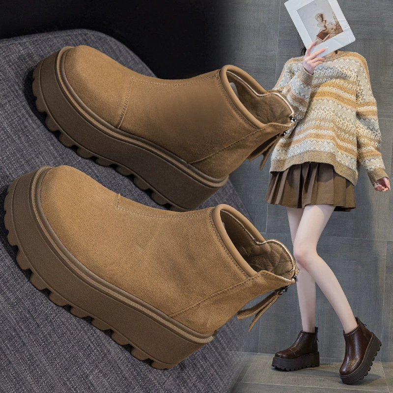 Маленький человек увеличивает прямую трансляцию кожаных сапог Мартин плюс бархат зимний отдых спорт толстый дно снегоступы женские сапоги хлопчатобумажные сапоги