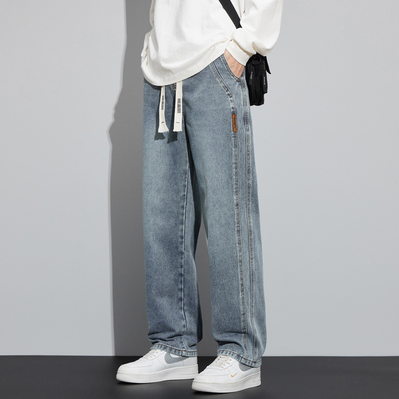 Jeans 2023 de los hombres con forro polar popular primavera y otoño rectos sueltos cintura ajustada pierna ancha casual pantalones largos Otoño e Invierno