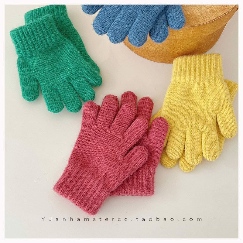 Children's winter solid color knitted travel keep warm gloves for…