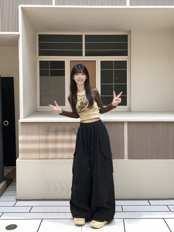 降温出行！机能风休闲宽松工装阔腿裤女雅痞显瘦降落伞长裤2025|undefined