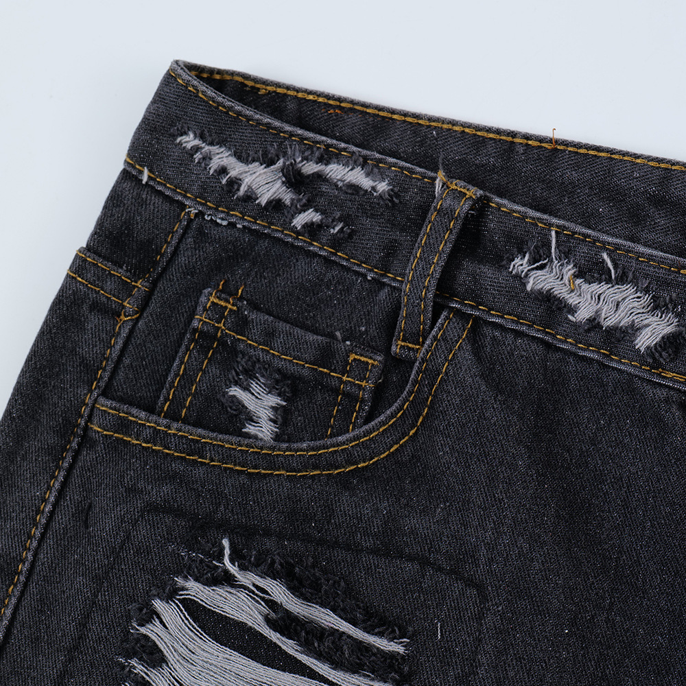 Patch Denim Straight Short Pants Male