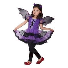 ハロウィンコスチューム子供コスチューム紫小さなコウモリ女の子コスプレ魔女