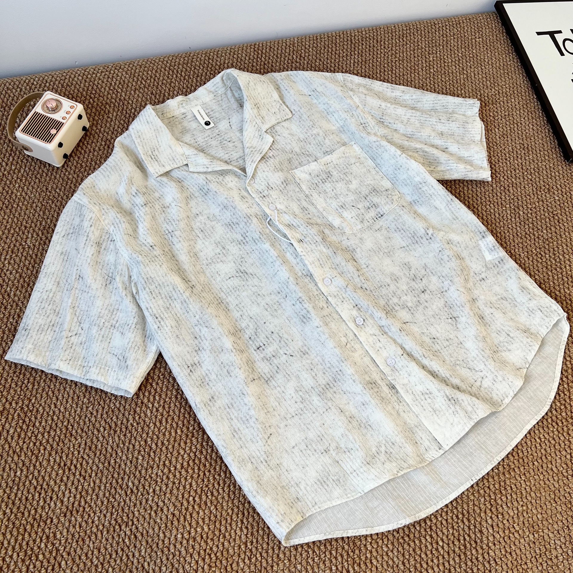 Herren Hemd Mit Cuban Kragen Tie Dye Design Locker Casual_voghion.com