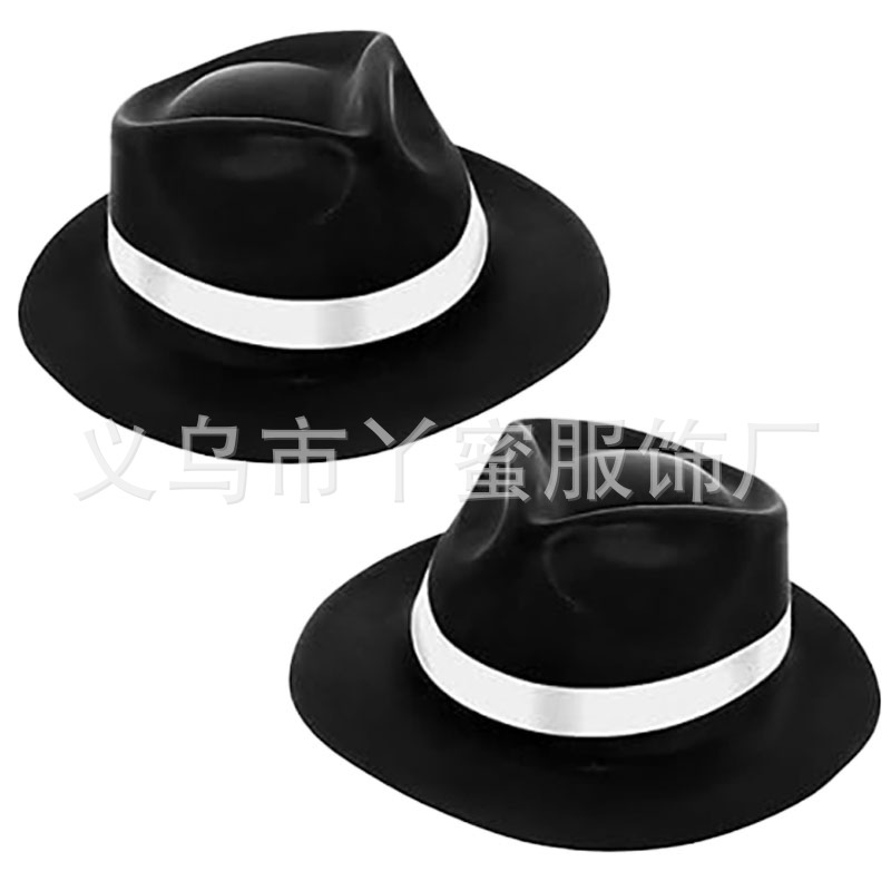 Juego de 2 piezas de sombrero de copa negro y cinta blanca