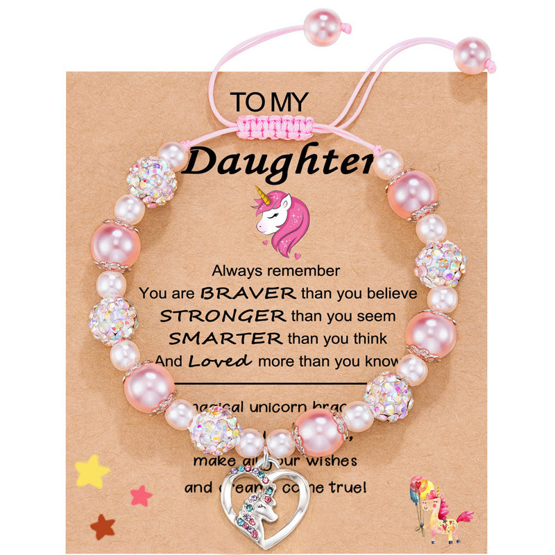 Diamond-encrusted women's bracelet Shambhala powder Pearl woven pink bracelet alloy love unicorn pendant bracelet Diamond-encrusted women's bracelet Shambhala powder Pearl woven pink bracelet alloy love unicorn pendant bracelet