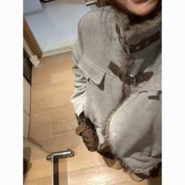 美式毛毛拼接立领加绒甜酷宽松休闲加厚叠穿秋冬款短外套情侣夹克