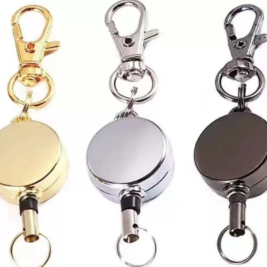 21mm zinc alloy metal easy pull buckle easy pull retractable key chain retractable cable anti-theft carabiner