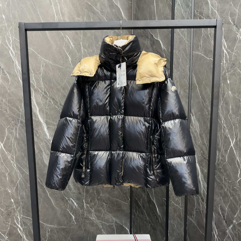 Duojia Spot Original Label m Mengjia Shiny Lacquer Nylon Black Gold Contrast Color 90 White Duck down Short down Jacket for Women