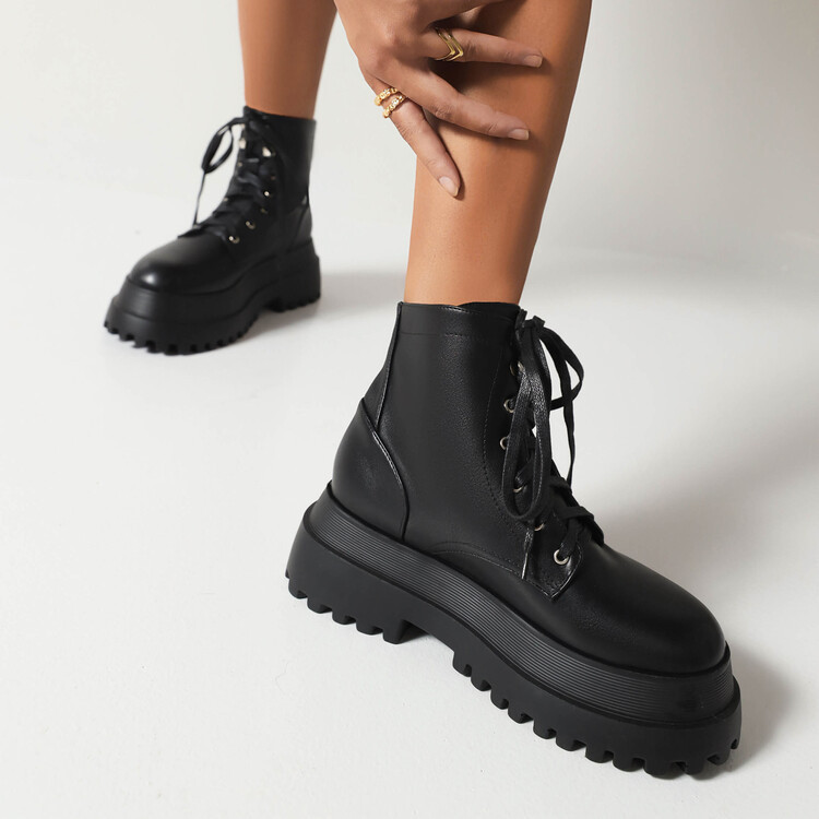 【Pre-sale | Ships In 15 Days】women's Short Boots With Round Front Strap And Platform Plus Size Street Fashion Ankle Boots_voghion.com