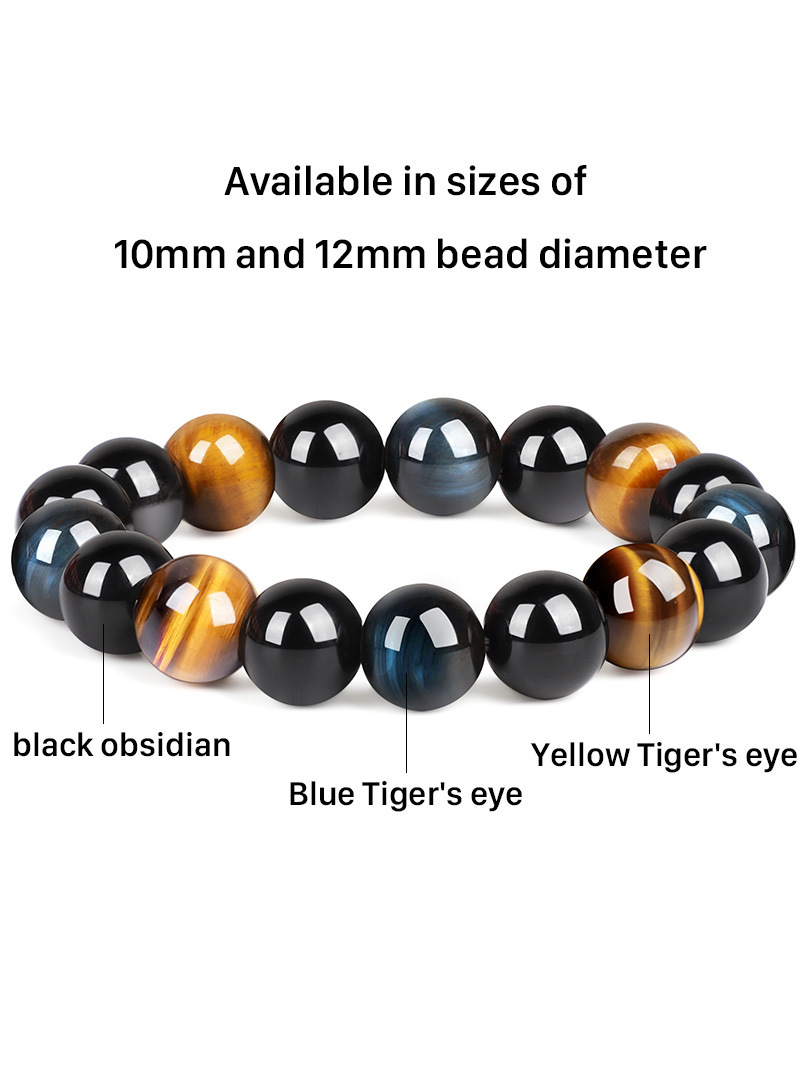 虎眼石ブレスレット10MMメンズ黒曜石黒瑪瑙ビーズ手串虎眼石ブレスレット12MM