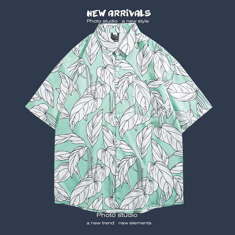 Camisa floral de manga corta Estilo de Hong Kong estilo retro de vetiver Estilo coreano moda guapo camisa de hombres y mujeres de moda y top de hadas