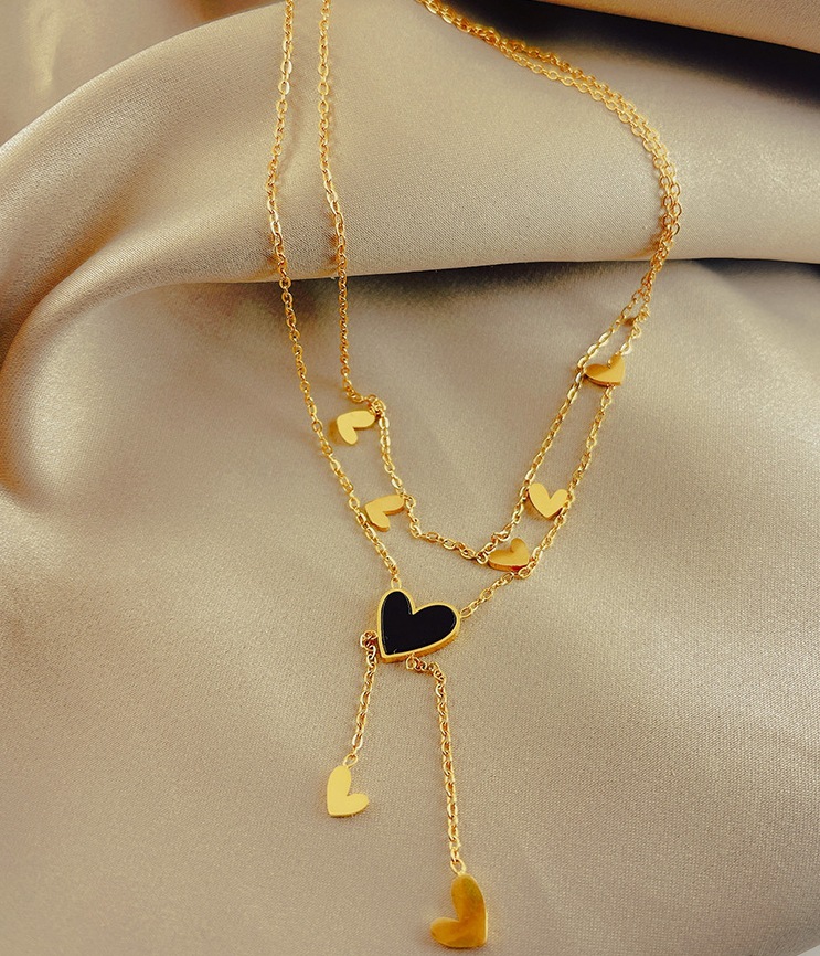 cable chain Chain Type 1 Piece Quantity Sweet Simple Style Heart Shape Titanium Steel Plating Inlay Shell 18k Gold Plated Layered Necklaces