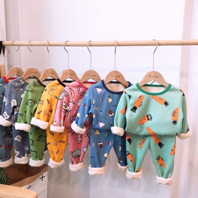children Korean Edition keep warm Underwear suit Plush thickening girl Autumn coat Long johns Male baby Warm clothing Autumn Adidas