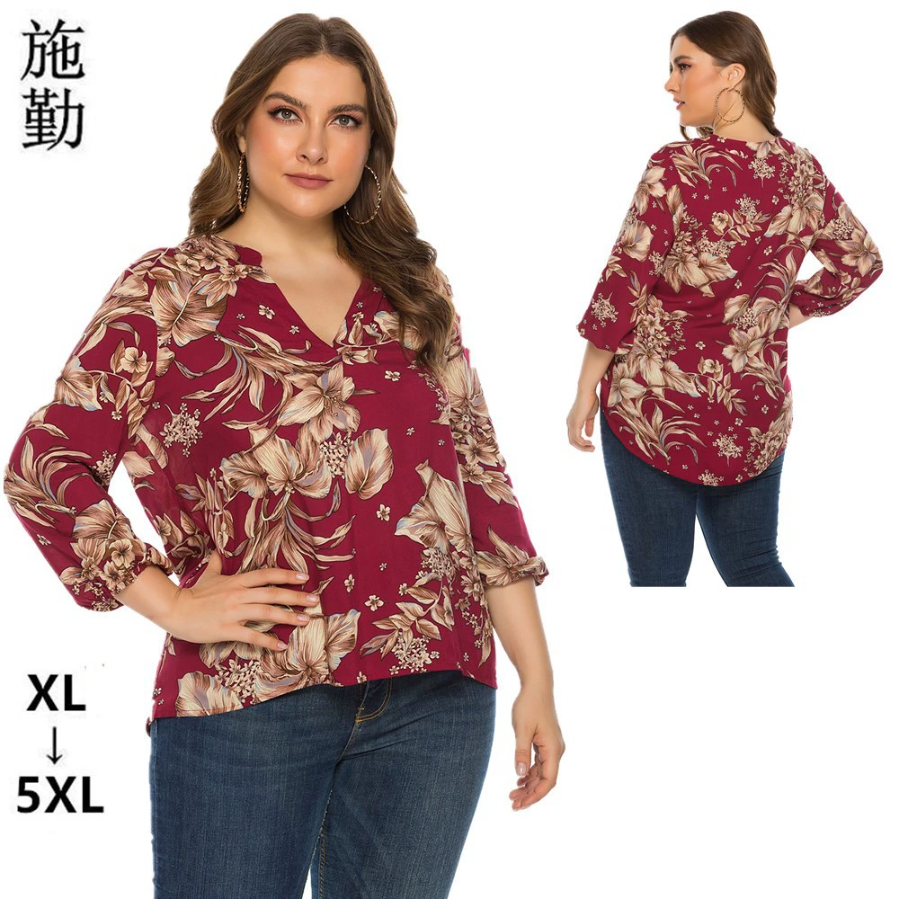 2024 Европа и США трансграничный большой размер женская весна и осень новый длинный рукав V-образный вырез хлопчатобумажный топ SQ0138