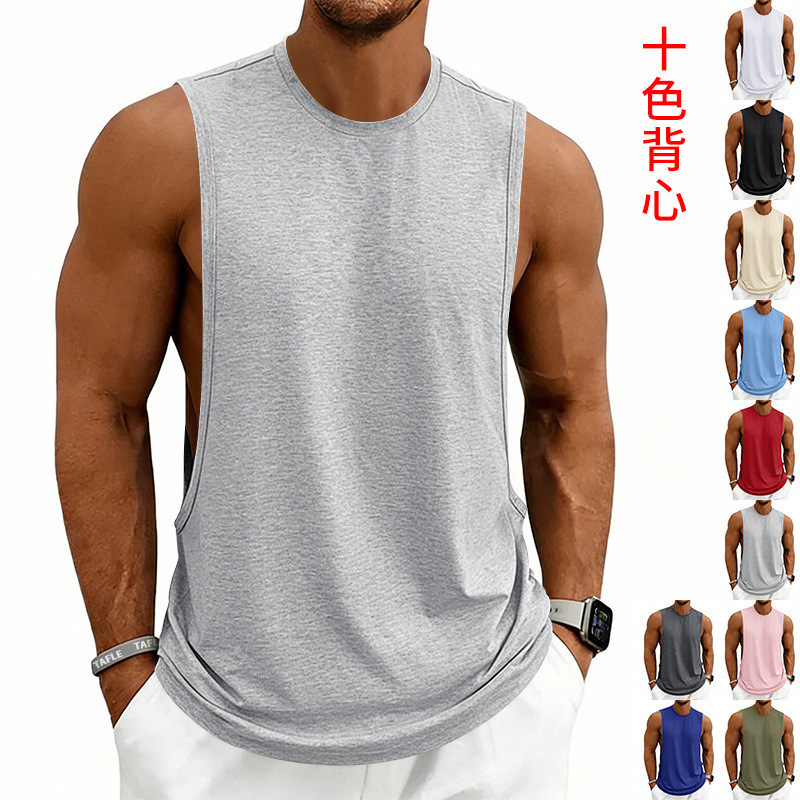 Summer Cross-Border European and American Wholesale Loose Wide-Shoulder Sleeveless Running Sports Gym Men's Large Size Vest