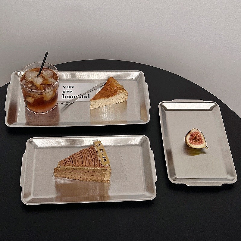 工业风ins咖啡厅手冲咖啡托盘长方形食品级不锈钢茶水盘甜品盘子|undefined