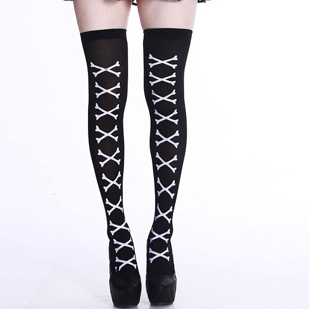Halloween Spider Web Over the Knee Socks Masquerade cosplay Silk Stockings Skeleton Skull Stocking Printed Stockings