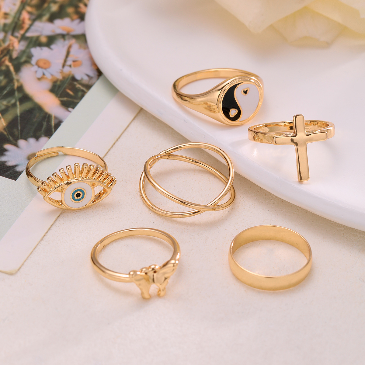 Exquisite Tai Chi Cross Butterfly Ring Set For Women 6-piece_voghion.com