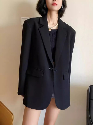 Black suit jacket, feminine design, Korean suit, loose casual slim top, spring and autumn small suit
