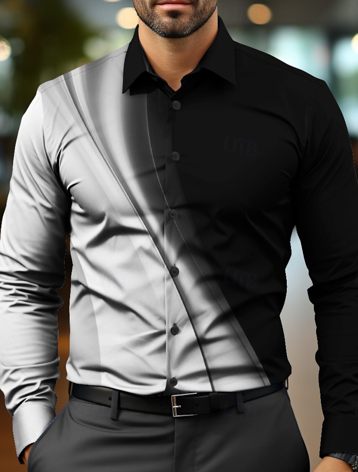 2024 nuevo estilo comercio exterior europeo y americano casual salvaje tendencia de moda color degradado camisa de manga larga para hombre MB12