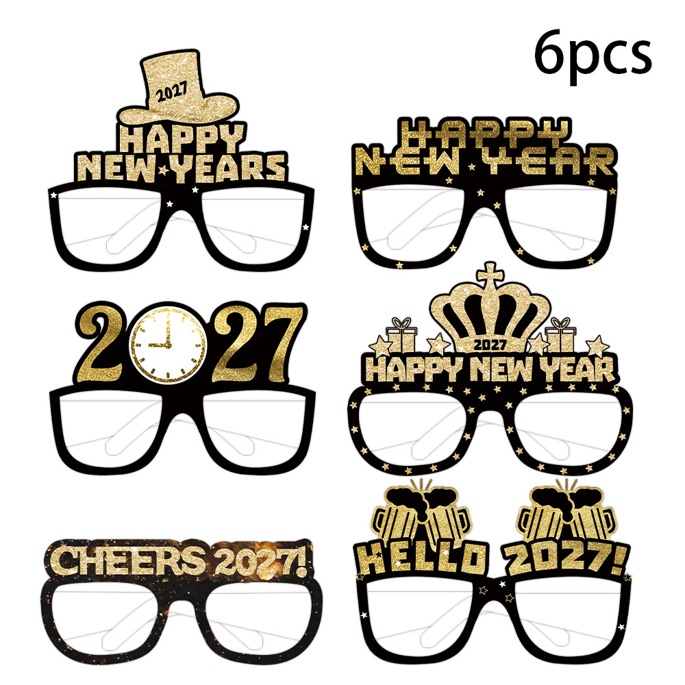 Gafas 3D de Papel Negro y Dorado para el Año Nuevo, Coloridas, Accesorios para Fotos de Cumpleaños Infantiles, Decoración para Fiestas
