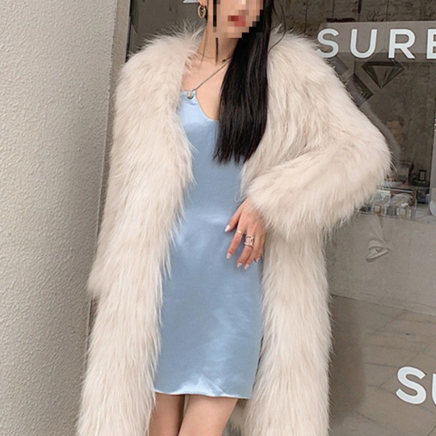 Casual and stylish long faux fur coat for women, over-the-knee, new winter style for 2025.