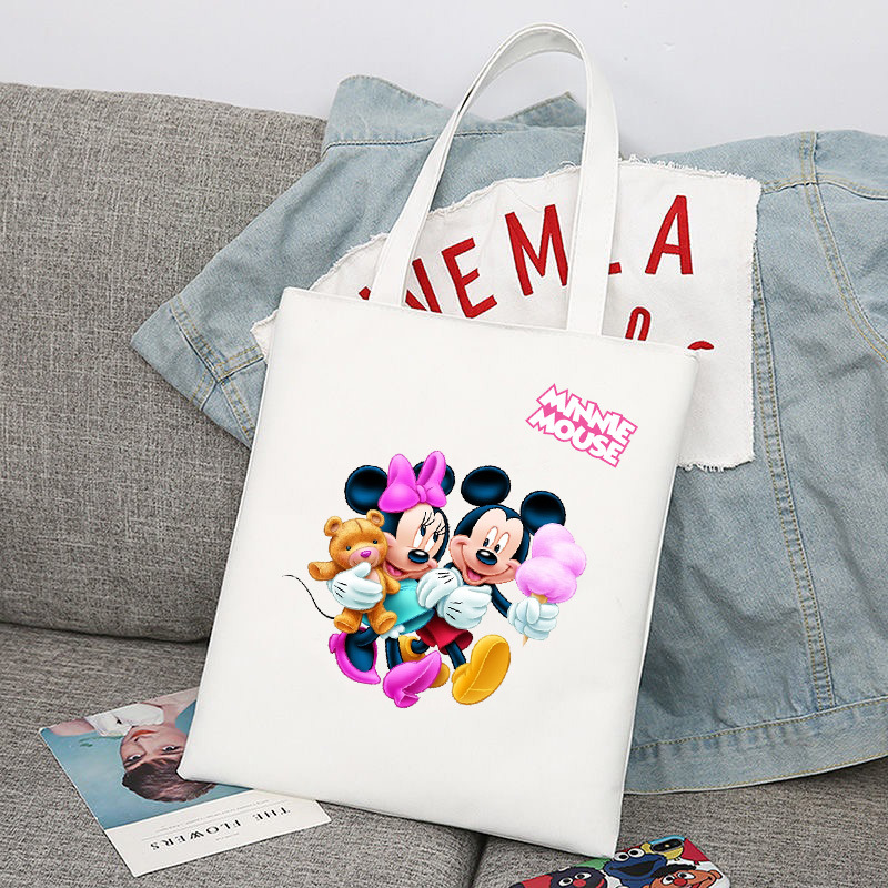 Mickey Minnie Mouse impreso bolsa de lona bolso de hombro bolso plegable bolso de compras