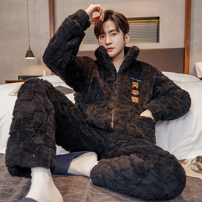Invierno de los nuevos hombres pijamas acolchado caliente más tamaño engrosada cremallera manga larga vestir prendas exteriores casual Home wear traje