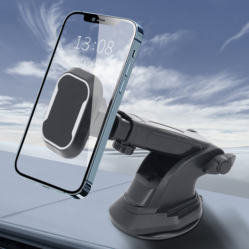 Supporto magnetico per auto con asta telescopica, parabrezza anteriore, cellulare, navigazione, ventosa, cruscotto_voghion.com