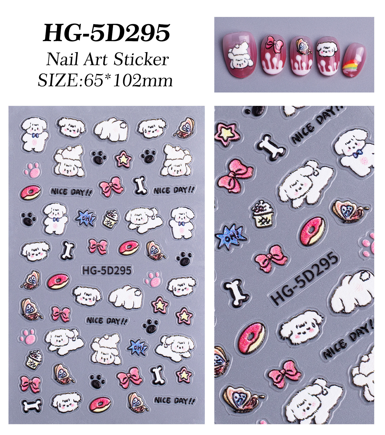 Ins cute perro pegatinas de uñas joyas en relieve japonés adorable gato DIY patrón pegatinas de uñas HG