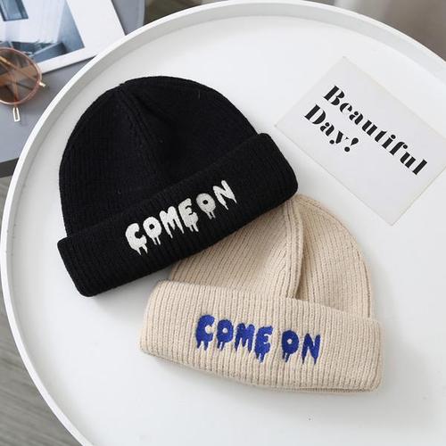 Japanese Trend Letter Embroidered Woolen Cap for Women Autumn and Winter Warm Ear Protection Versatile Blue Knitted Hat Cold Hat for Men