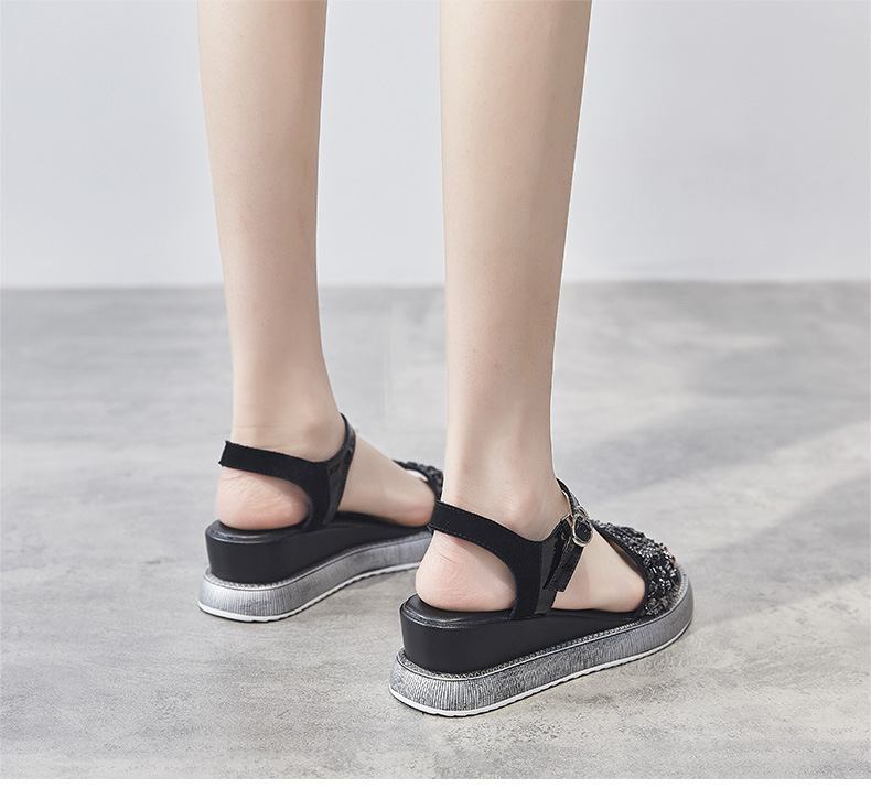 Giày sandal đế xuồng nữ đính đá thời trang — M298 màu đen chi tiết 22